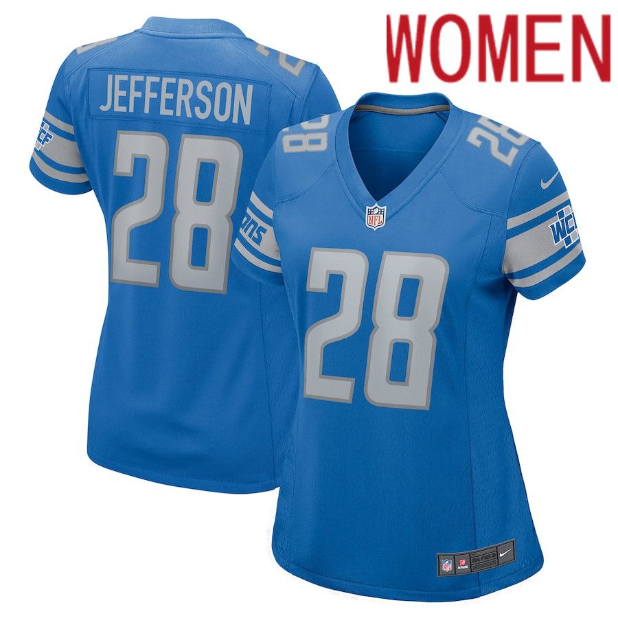 Women Detroit Lions 28 Jermar Jefferson Nike Blue Nike Game NFL Jersey